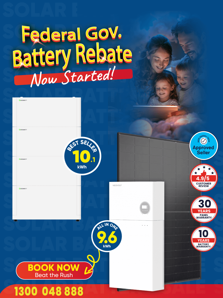 Flash sale banner promoting a 6.6 kW solar package and solar battery combo with discounts