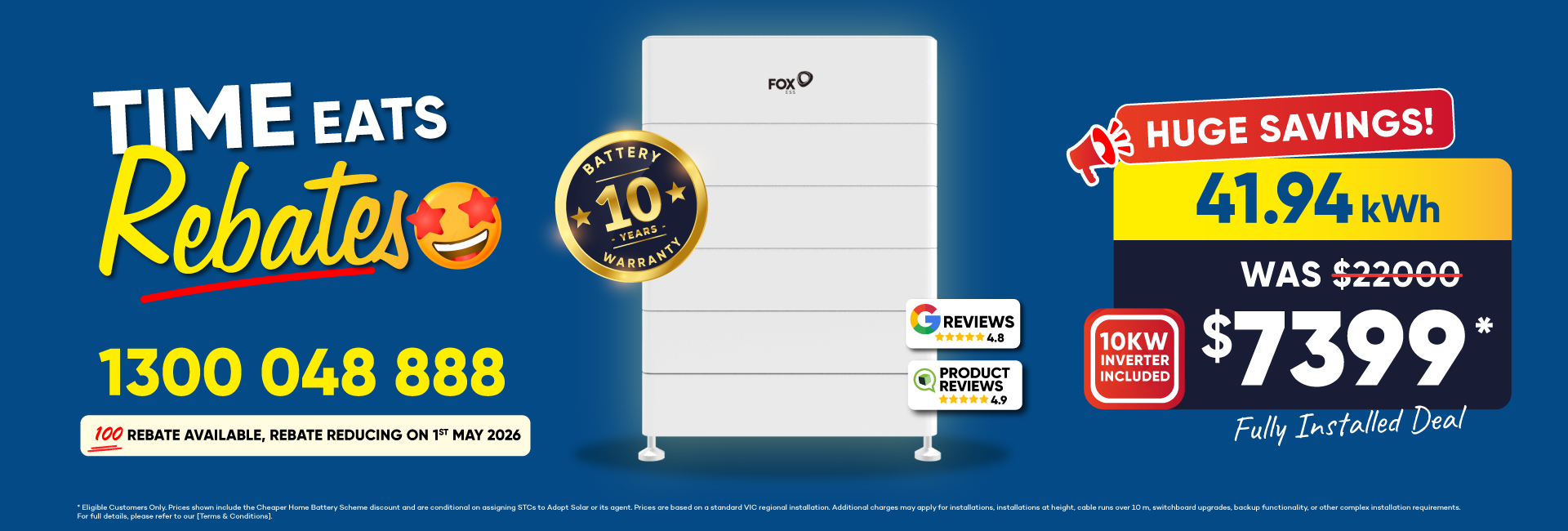 Flash sale mobile banner promoting a 6.6 kW solar package and solar battery combo with discounts