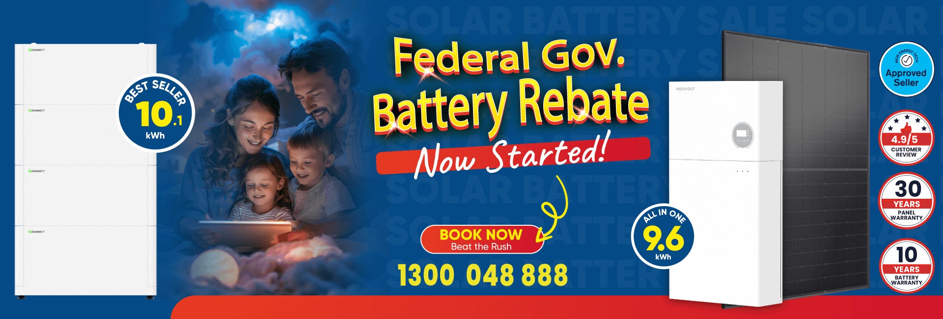 Flash sale mobile banner promoting a 6.6 kW solar package and solar battery combo with discounts