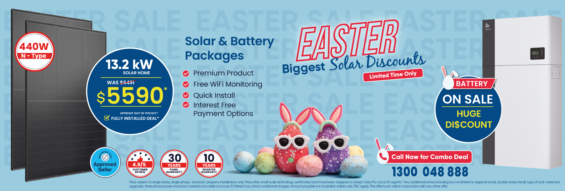 Flash sale poster for a 6.6 kW solar package and battery combo